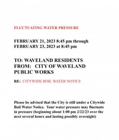 CITYWIDE BOIL WATER NOTICE - FLUCTUATING WATER PRESSURE