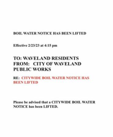 THE CITYWIDE BOIL WATER NOTICE HAS BEEN LIFTED - 4:15 PM - FEBRUARY 23, 2023